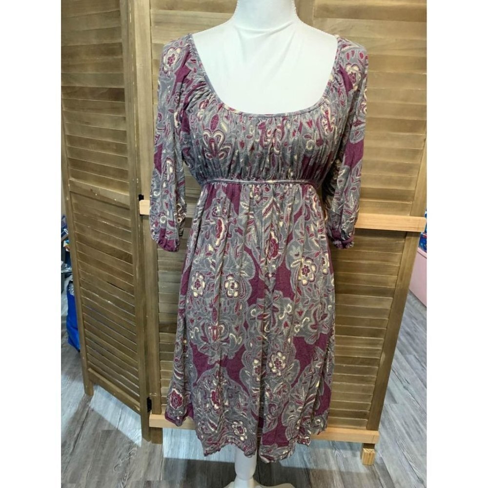 New York & Company Purple And Grey Paisley Dress Size Medium Womens